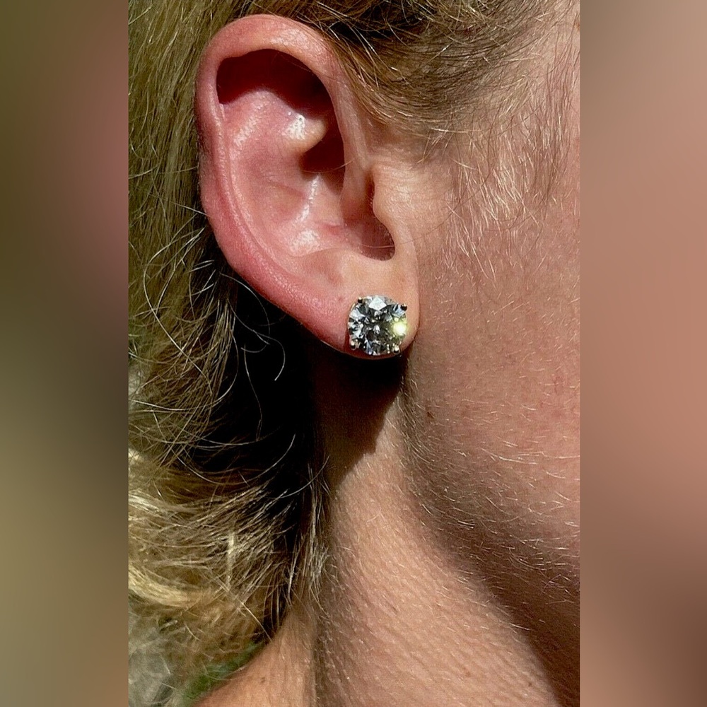 14k White Gold 8Ct VVS1/D Lab Created 10mm Stud Earrings & Screw Back, Gold